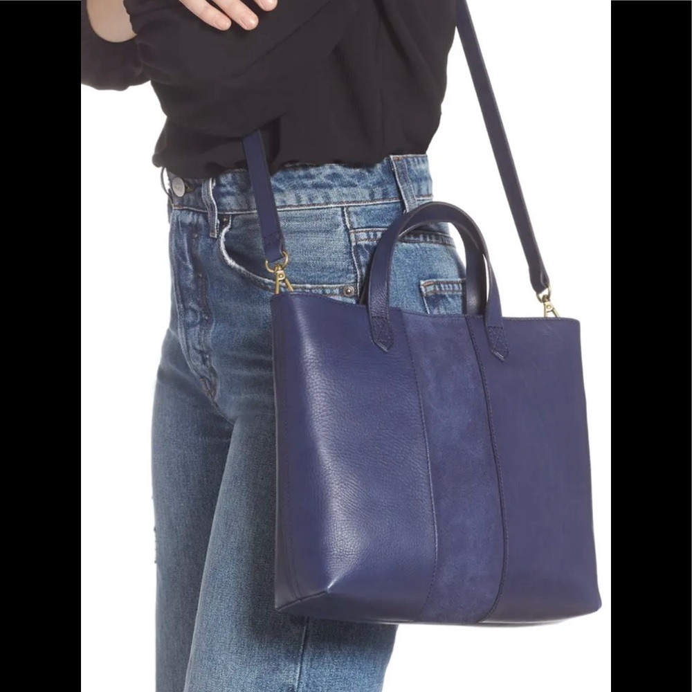 Madewell Navy Blue Leather Tote Bag